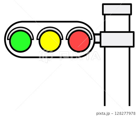 道路で規制や案内をして交通事故防止に役立つ信号機のイラスト 128277978