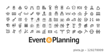 Event Planning Sign Black Thin Line Icon Set. Vector 128278009