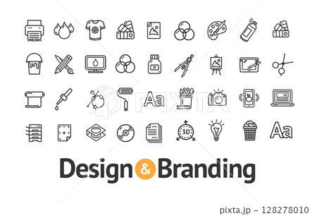 Design and Branding Sign Black Thin Line Icon Set. Vector 128278010
