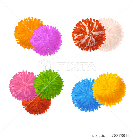 Realistic Detailed 3d Colorful Pom Poms Different Composition Set. Vector 128278012