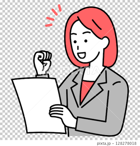A woman in a suit is happy to see documents A woman in a suit is happy to see documents 128278018