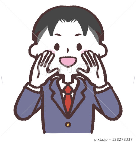 呼びかけるスーツの男性イラスト 128278337