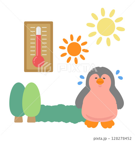 外で暑さを感じるペンギン 熱中症対策 イラスト 外で暑さを感じるペンギン 熱中症対策 イラスト 128278452