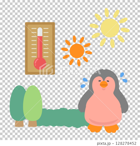 外で暑さを感じるペンギン 熱中症対策 イラスト 外で暑さを感じるペンギン 熱中症対策 イラスト 128278452