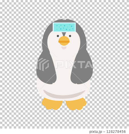 企鵝在額頭上貼了冷卻紙——預防中暑的插圖 企鵝在額頭上貼了冷卻紙——預防中暑的插圖 128278456