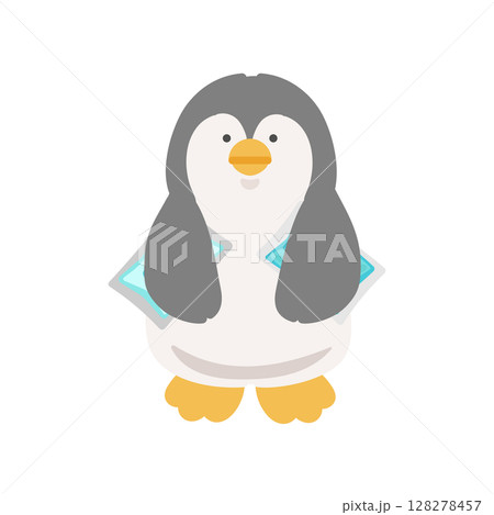保冷剤を脇にはさむペンギン　熱中症対策　イラスト 128278457