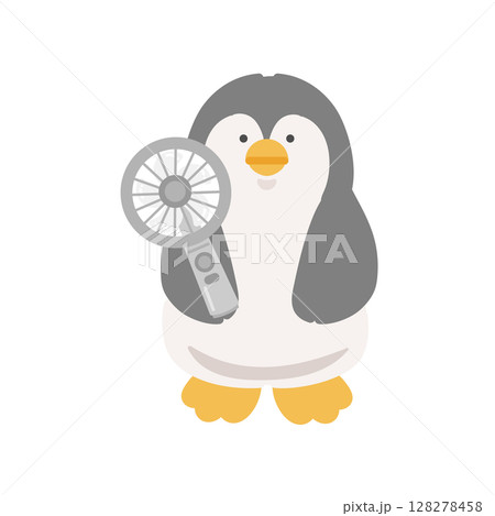 ハンディファンを持つペンギン 熱中症対策 イラスト ハンディファンを持つペンギン 熱中症対策 イラスト 128278458