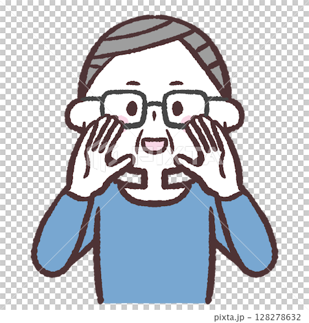 Illustration of a senior man calling out 128278632