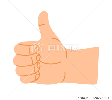 Cartoon hand displaying a thumbs up gesture, symbolizing support and positivity while expressing agreement, approval, or encouragement against a clean white background 128278803