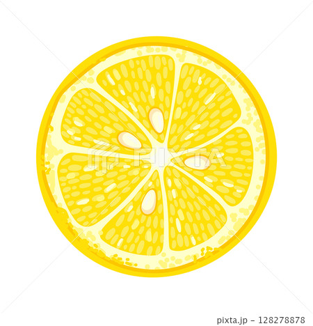 Round lemon slice with visible seeds and texture, creating a vibrant and refreshing image perfect for food and beverage, health, and lifestyle projects 128278878