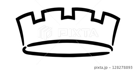 Hand drawn illustration featuring a basic crown, representing monarchy, power, and leadership through bold lines and a minimalist design, capturing the essence of royalty and authority 128278893