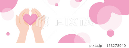 思いやりと誠実さ、心温まるイラスト、手と心のアイコン、コピースペース 128278940