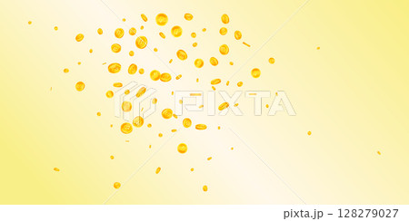 Thai baht coins falling. Gold scattered THB coins. Thailand money. Jackpot wealth or success concept. Wide vector illustration. Thai baht coins falling. Gold scattered THB coins. Thailand money. Jackpot wealth or success concept. Wide vector illustration. 128279027