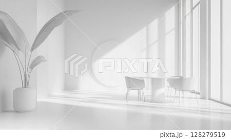 Minimalist Interior Design With Light And Shadow, a Serene Space Concept 128279519