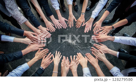 Hands Unite for a Common Goal with Teamwork Concept and Unity Symbol. 128279580