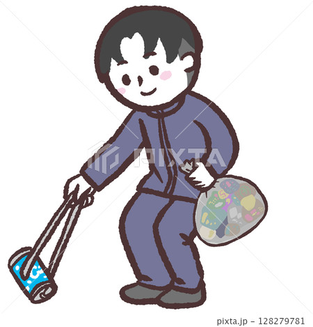 ゴミ拾いをする男子学生のイラスト 128279781