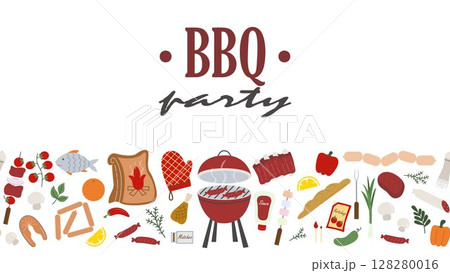 Horizontal bbq party banner vector graphic 128280016