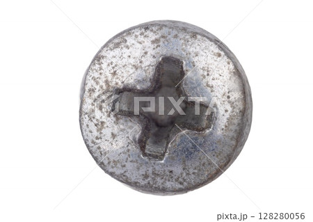 Industrial Phillips Screw Head Macro Isolated 128280056