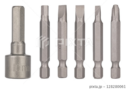 Set of metal screwdriver and socket bits Set of metal screwdriver and socket bits 128280061