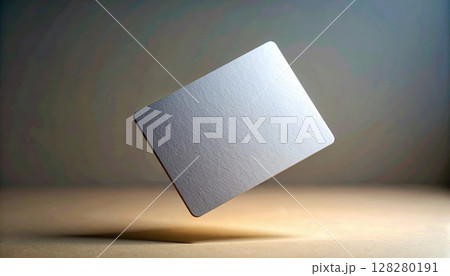 Minimalist modern silver rectangular card floating against a gradient background with shadow and soft lighting, sleek design, and contemporary style, 150 characters 128280191