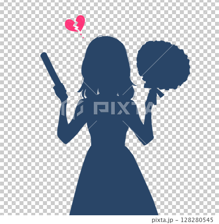 A woman holding a fan and glow sticks, a broken heart, silhouette 128280545