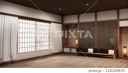 Tokonoma wall design Living room interior cleaning room Japanese traditional style. 3D rendering 128280635