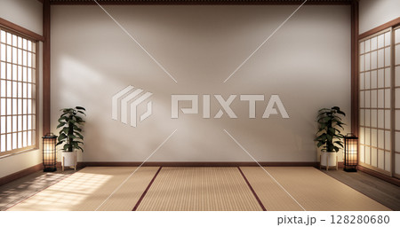 Tatami mat floor, room japanese traditional style. 3D rendering 128280680