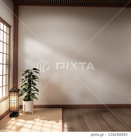 Tatami mat floor, room japanese traditional style. 3D rendering 128280685