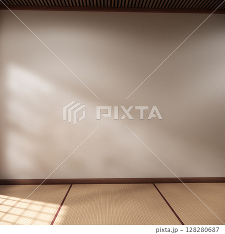 Tatami mat floor, room japanese traditional style. 3D rendering Tatami mat floor, room japanese traditional style. 3D rendering 128280687