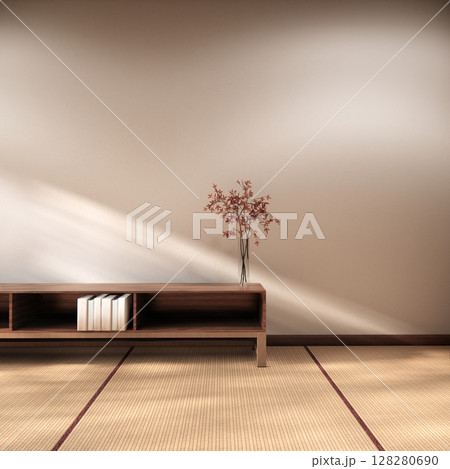 Mock up Cabinet design on earth tone wood room interior modern style .3D rendering 128280690