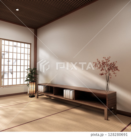 Mock up Cabinet design on earth tone wood room interior modern style .3D rendering Mock up Cabinet design on earth tone wood room interior modern style .3D rendering 128280691