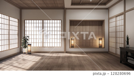 Mock up Cabinet design on earth tone wood room interior modern style .3D rendering Mock up Cabinet design on earth tone wood room interior modern style .3D rendering 128280696