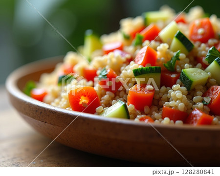 Vibrant Quinoa Salad Macro with Fresh Vegetables Vibrant Quinoa Salad Macro with Fresh Vegetables 128280841