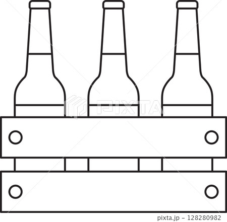 wooden box with three bottles of beer, oktoberfest, simple black and white icon on isolated background wooden box with three bottles of beer, oktoberfest, simple black and white icon on isolated background 128280982