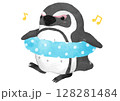 ペンギンと浮き輪のイラスト(水玉模様) 128281484