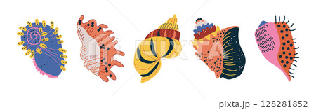 Colorful Tropical Shell as Underwater Sea Bottom Element Vector Set Colorful Tropical Shell as Underwater Sea Bottom Element Vector Set 128281852