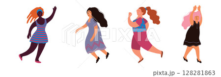 Pretty Body Positive Woman in Standing Pose Vector Set Pretty Body Positive Woman in Standing Pose Vector Set 128281863