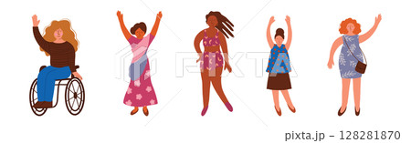 Pretty Body Positive Woman in Standing Pose Vector Set Pretty Body Positive Woman in Standing Pose Vector Set 128281870
