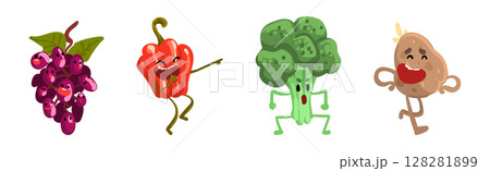 Funny Vegetable Character with Face and Arms Vector Set Funny Vegetable Character with Face and Arms Vector Set 128281899