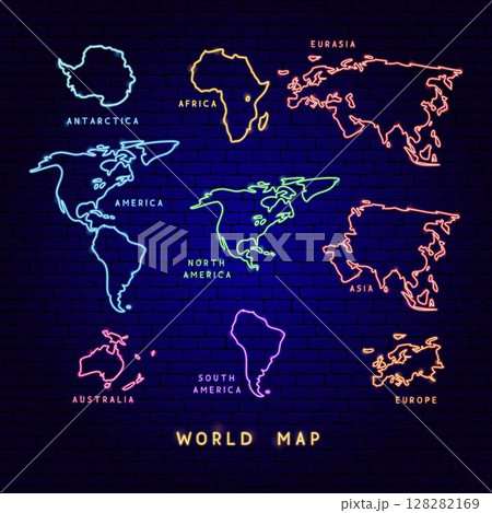 Neon Continents World Map Neon Continents World Map 128282169