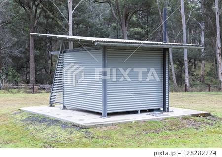 A reasonably well maintained unisex toilet block in a large campground 128282224