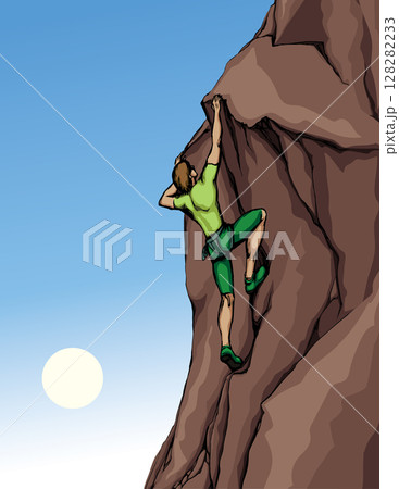 Climber climbs on a rock. Vector drawing 128282233
