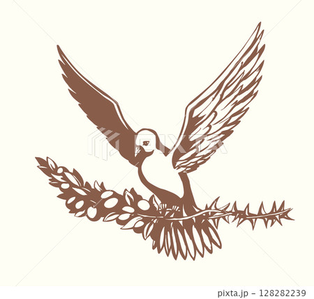 Vector drawing. Dove with thorn in the sky 128282239