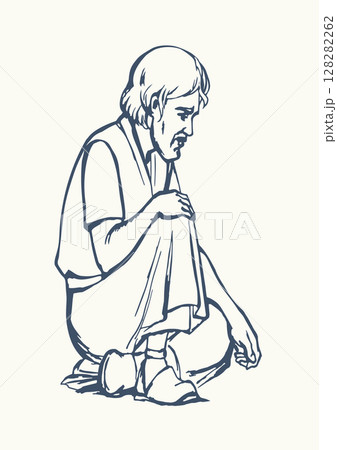 Vector illustration. A man is sitting on the ground 128282262