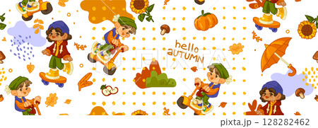 Seamless Autumn Kids Scooter Pattern Seamless Autumn Kids Scooter Pattern 128282462