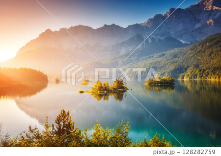 beautiful alpine lake 128282759