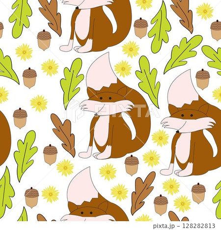 Seamless pattern with fox and natural elements 128282813