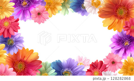リアルな質感のカラフルな花々が画面を囲む鮮やかなフレーム リアルな質感のカラフルな花々が画面を囲む鮮やかなフレーム 128282868