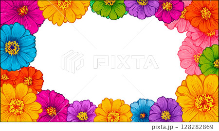 カラフルな花が四隅を彩るポップで元気な印象のイラスト背景 128282869