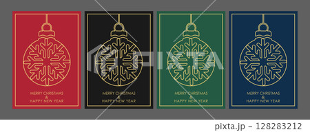 Christmas and New Year. Greeting template with Christmas balls for postcards, banners and leaflets. A set of color options Christmas and New Year. Greeting template with Christmas balls for postcards, banners and leaflets. A set of color options 128283212